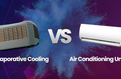 What is the difference between air conditioners and evaporative cooling systems?